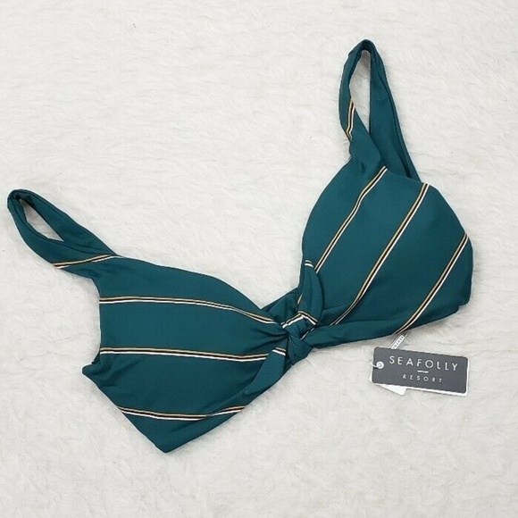 Seafolly Aralia Tie Front Bikini Top Green Stripe - Picture 4 of 7